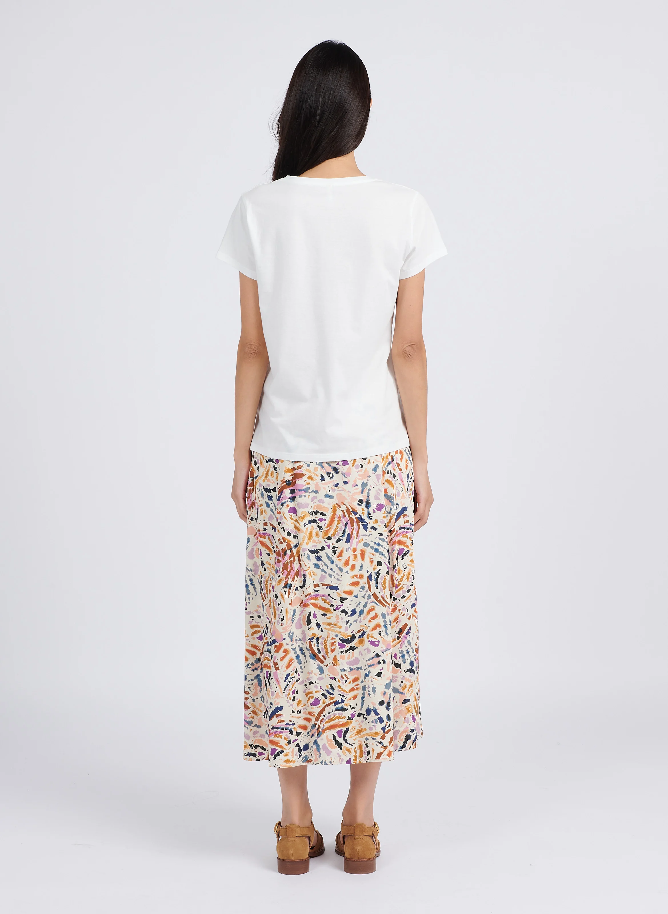 Tee-shirt droit col V en coton | Blanc