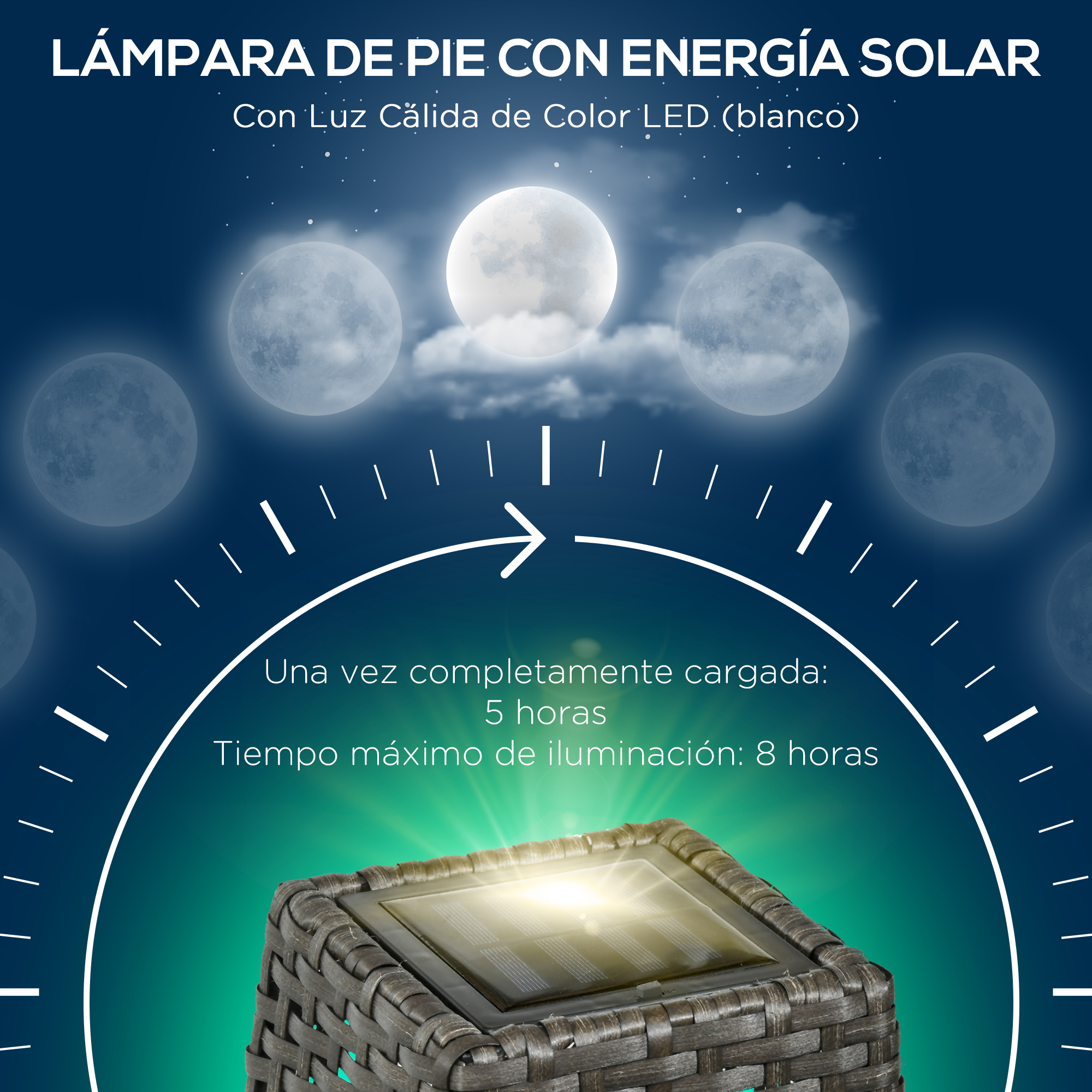 Luminária de jardim Outsunny em rattan sintético, luz solar externa com LEDs, liga/desliga automático para terraço, varanda e pátio, 21x21x78 cm, cinza