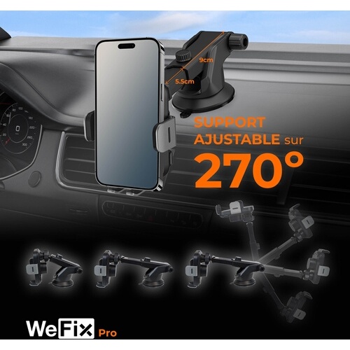 Accessoire téléphonie pour voiture Wefix Pro Support Voiture avec charge a induction 15W 3en1 + Cable Noir