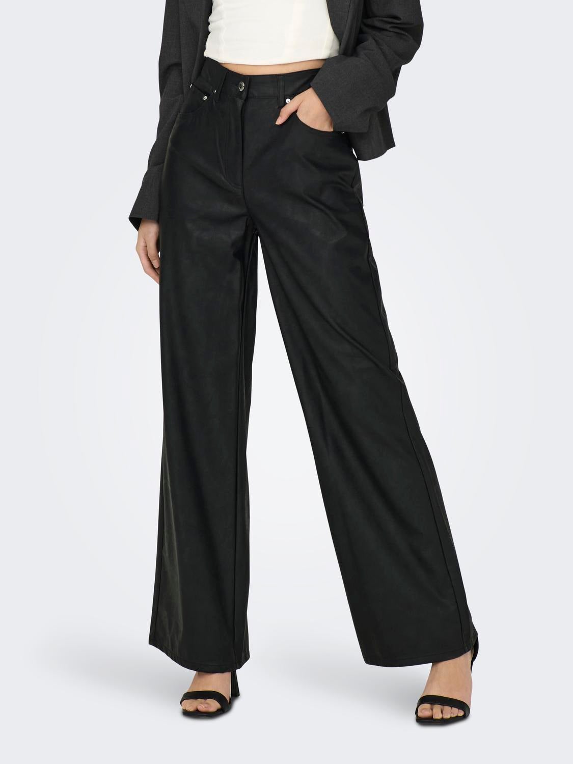 ONLHOPE-MADY Hohe Taille Normal geschnitten Hose in Lederoptik Black