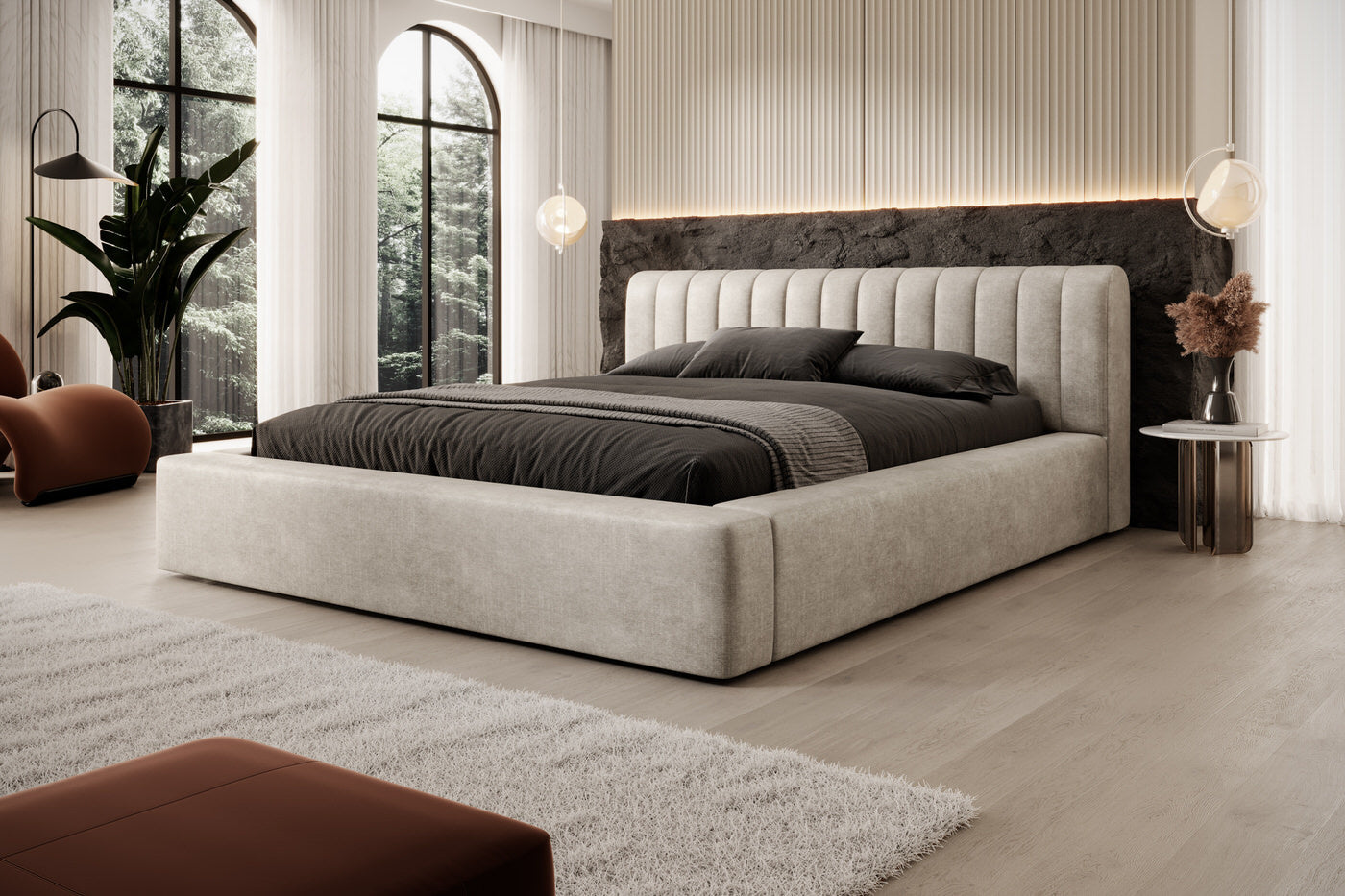 Trae Mobler Amira 160 x 200 cm Gestoffeerd Bed Pearl