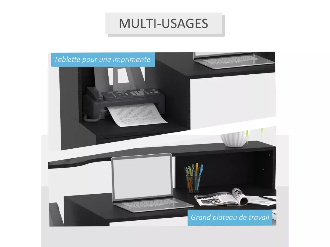 Bureau Informatique multimédia Design Multi-rangements 137 L x 55 l x 92 H cm noir