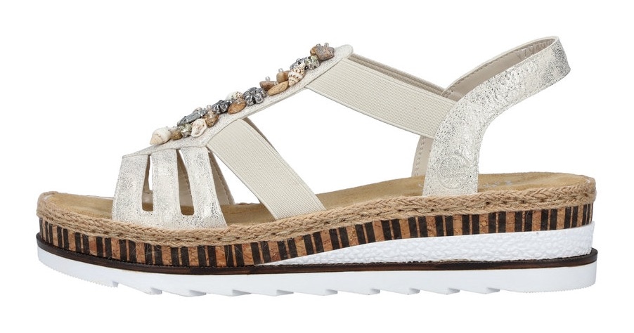 Rieker Sandale  , Sommerschuh, Sandalette, Keilabsatz, im Metallic-Look