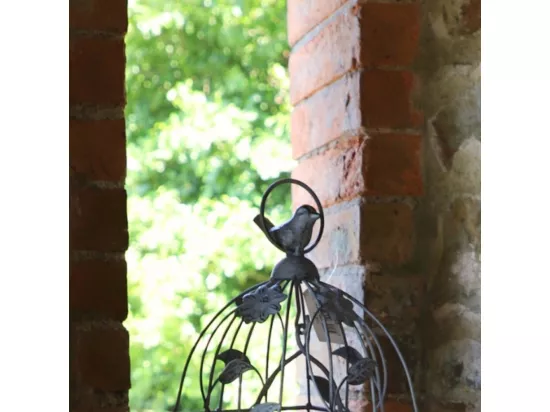 Cage à oiseaux décorative ancienne métal gris 13x13x34cm