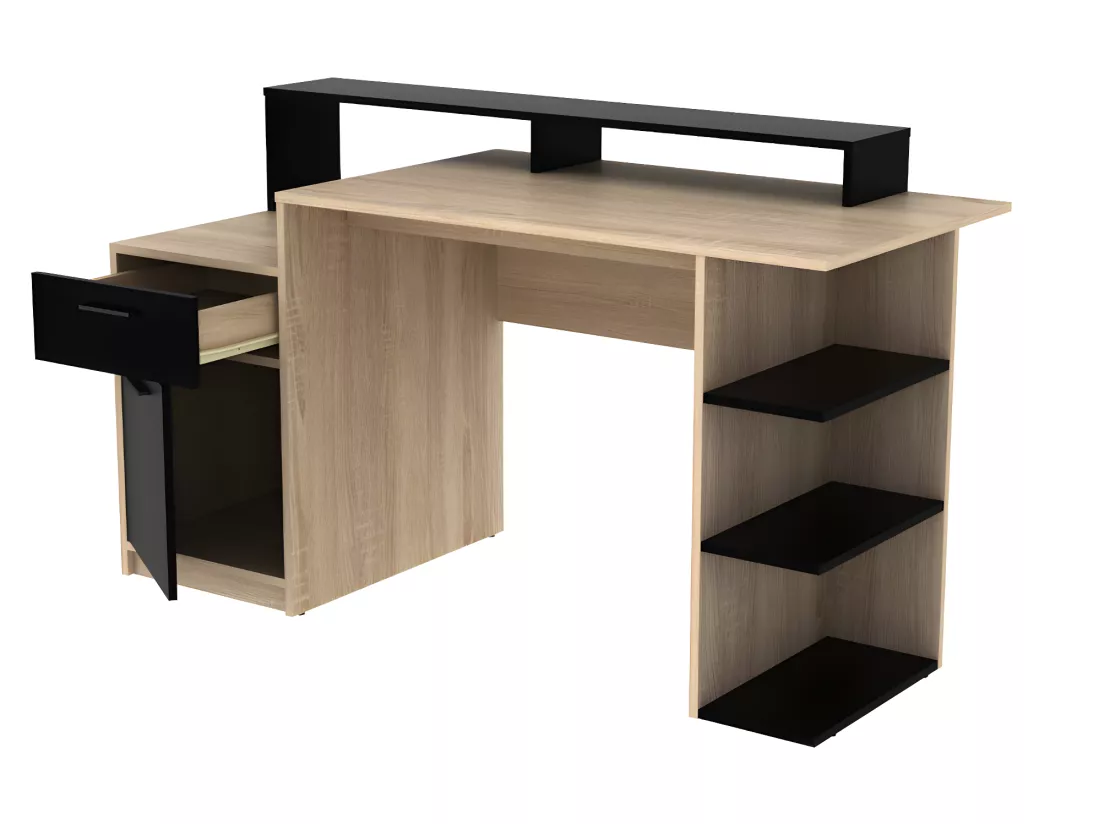 Bureau avec rangements ZACHARIE - Coloris : chêne et noir