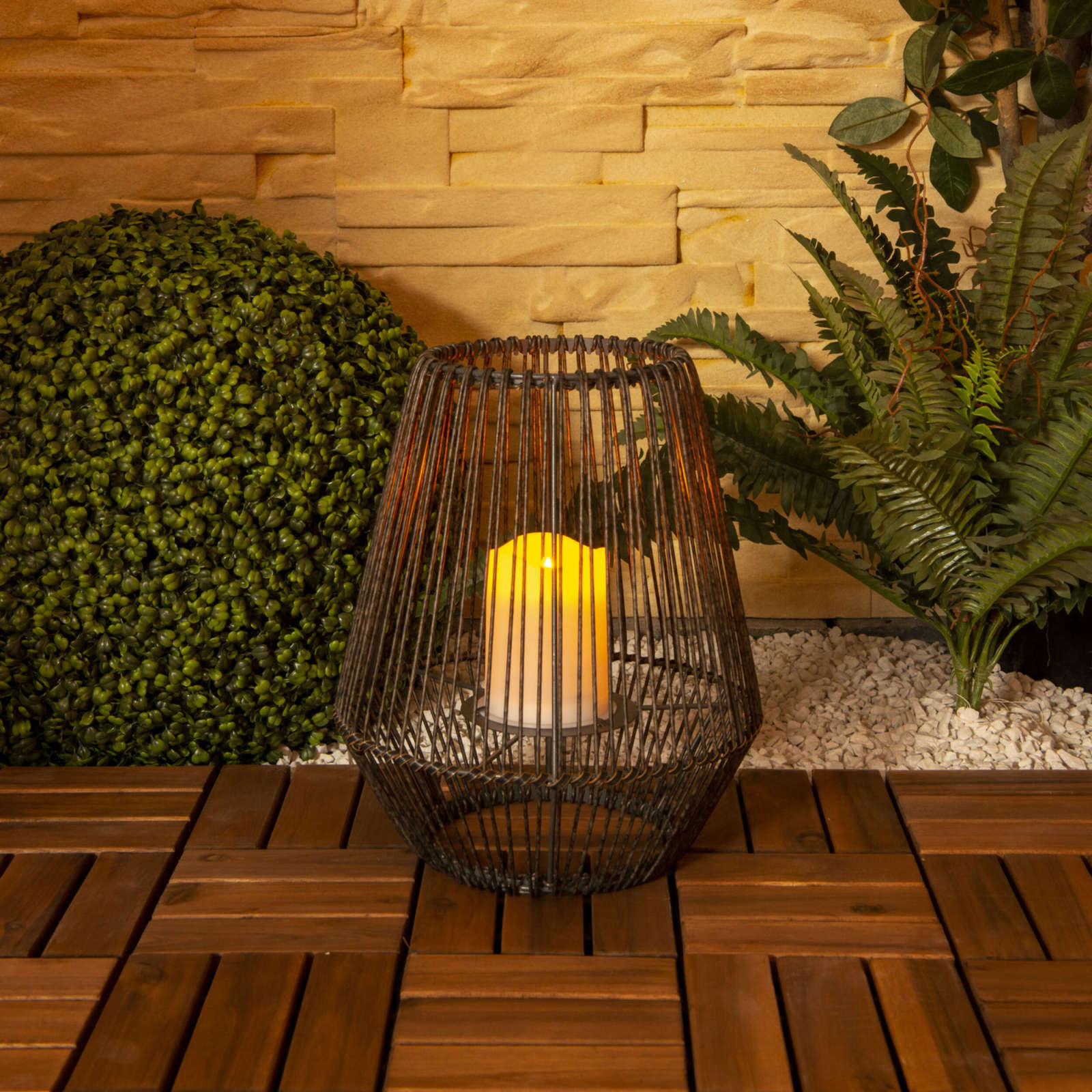 LED-Solarl-Laterne PLASTO - braun - mit Flammeneffekt