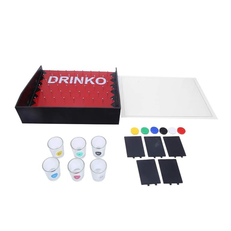 (13-tlg. Set) 28x25cm Lustiges Party Spiel Glücksspiel Shot Trinkspiel inkl. Shot Gläser / Spielchips - Rot / Schwarz