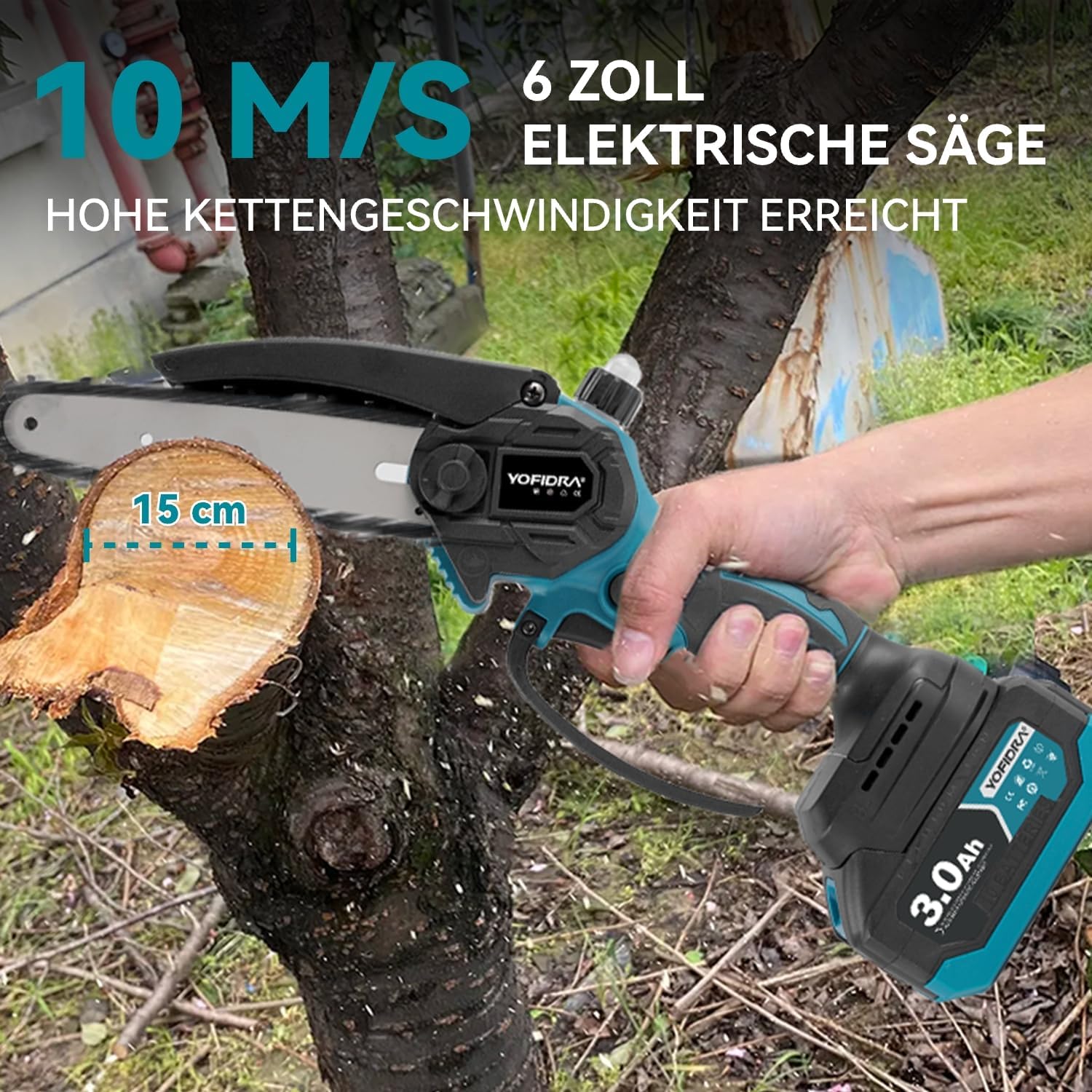 Yofidra 4-IN-1 Akku Hochentaster Ast Kettensäge & Astschere mit Teleskop - Bürstenlos 25mm Baumschere, 6 Zoll Mini Kettensäge, mit 200cm Teleskopstange, 180° Einstellbarer Winkel, 2 x 3.0Ah Akkus