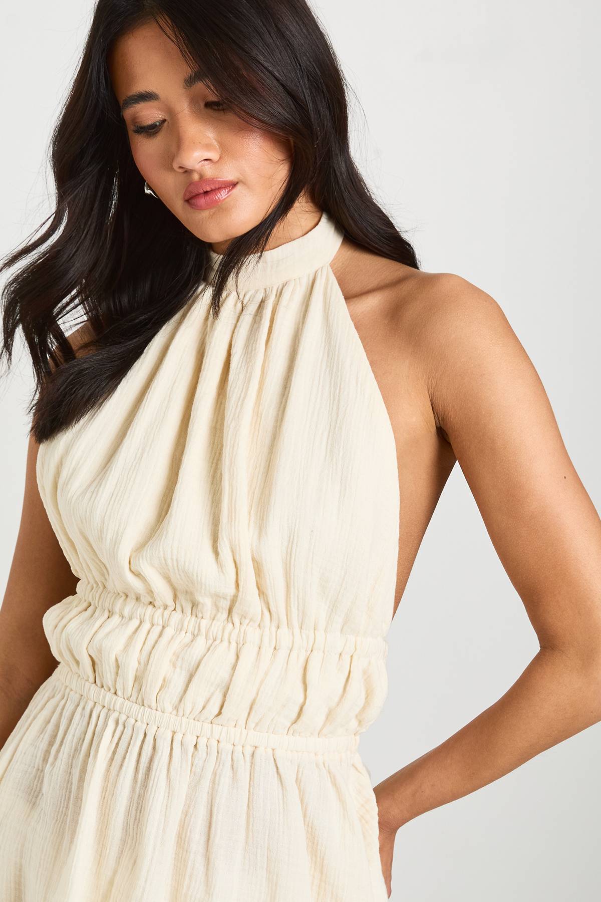boohoo Haut Péplum Froncé En Coton Gaufré