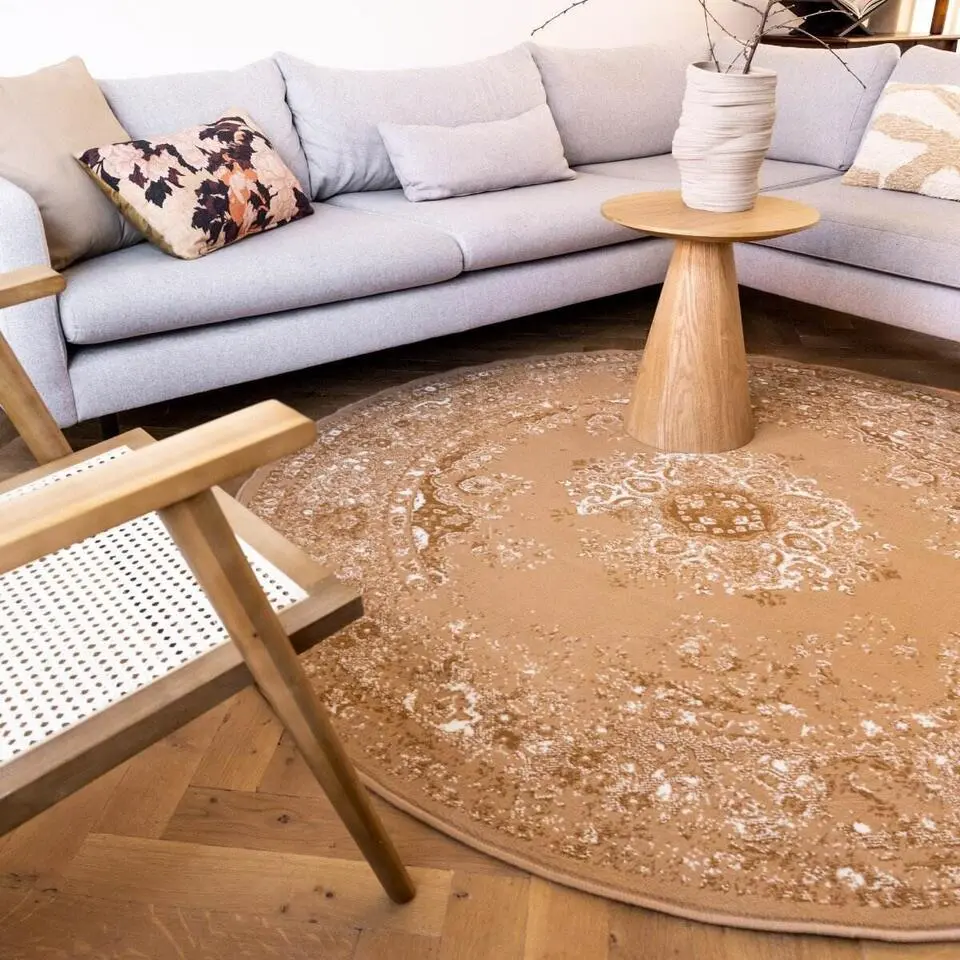 Interieur05 rond vloerkleed Keshan cognac/bruin - 160 x 160 cm