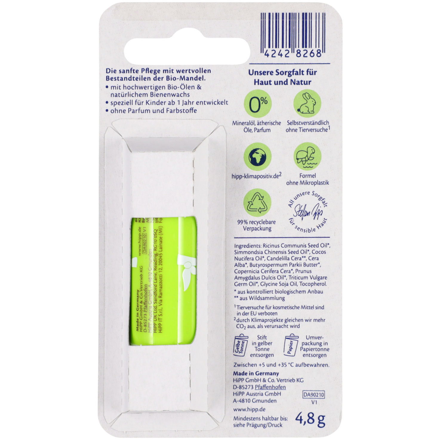 HiPP Babysanft Bio Lippen-Pflegestift, 4,8g