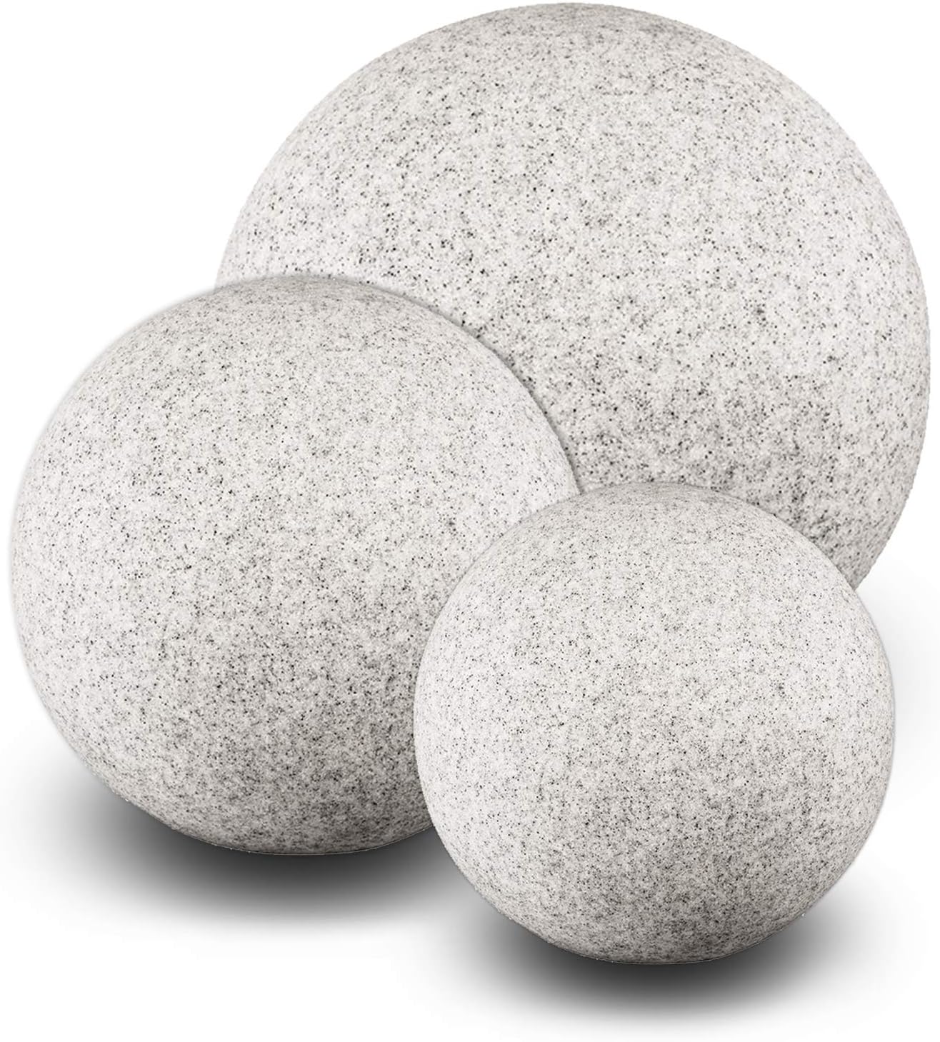 Stone IP65 Kugelleuchte für Garten - 3er Set 20+30+40 cm Kugel Außenleuchte Naturstein Optik E27 230V - mit LED 9W - Erdspieße - außen