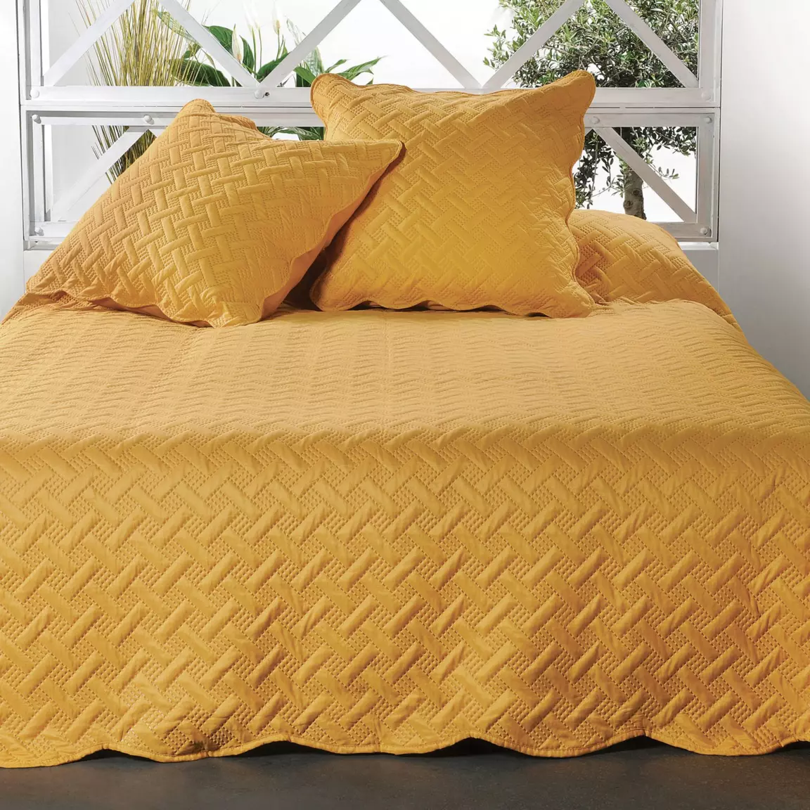 Couvre-lit et taies d'oreiller (230 x 250 cm) Californie Jaune moutarde