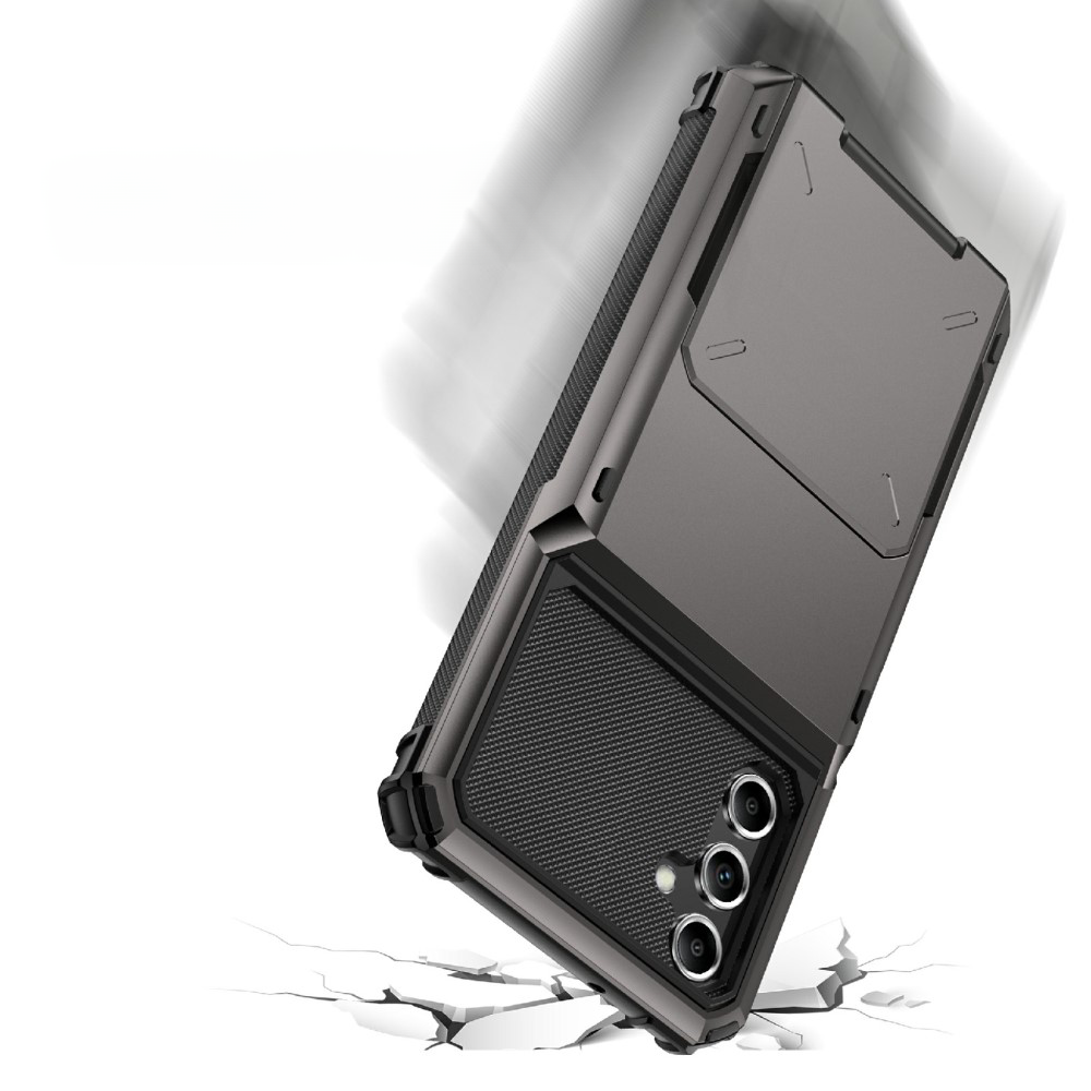 Samsung Galaxy A54 Hybrid Hardcase Hülle mit Aufschiebbarem Kartenfach - Schwarz / Grau