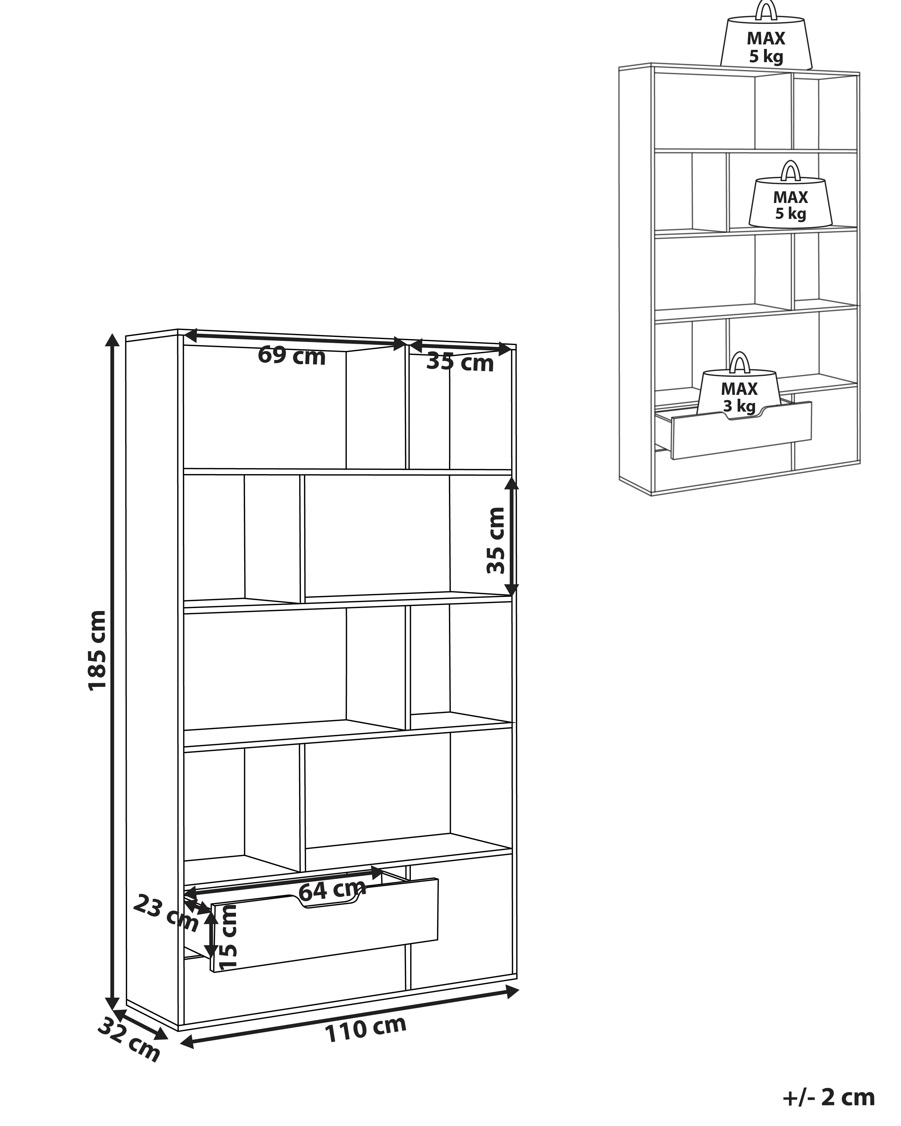 Boekenkast WADENA 185 cm Bruin/wit