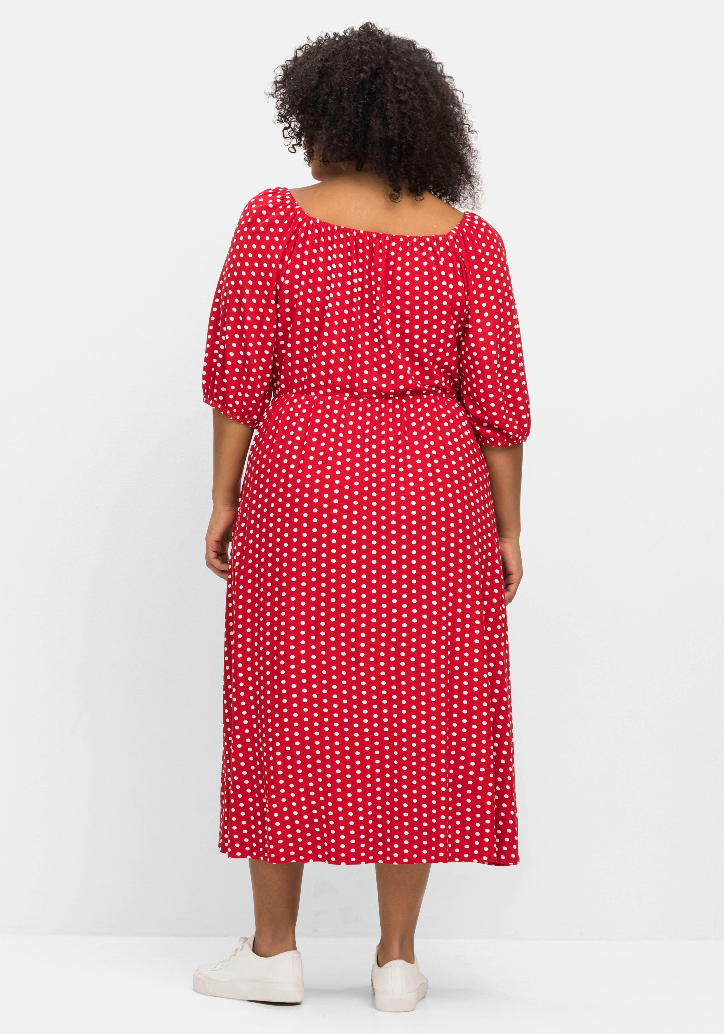 Jerseykleid mit Punkten und Karree-Ausschnitt