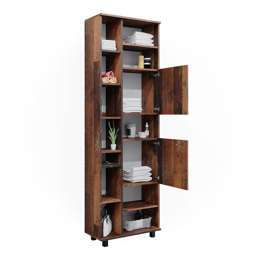 Vicco Hochschrank Badschrank Badezimmermöbel Ilias Old Style modern 60x190 cm Badkommode Badezimmer Schrank Badmöbel 2 Türen 12 Fächer