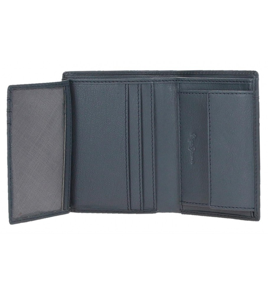 Carteira vertical de couro Pepe Jeans Staple com porta-moedas, azul marinho