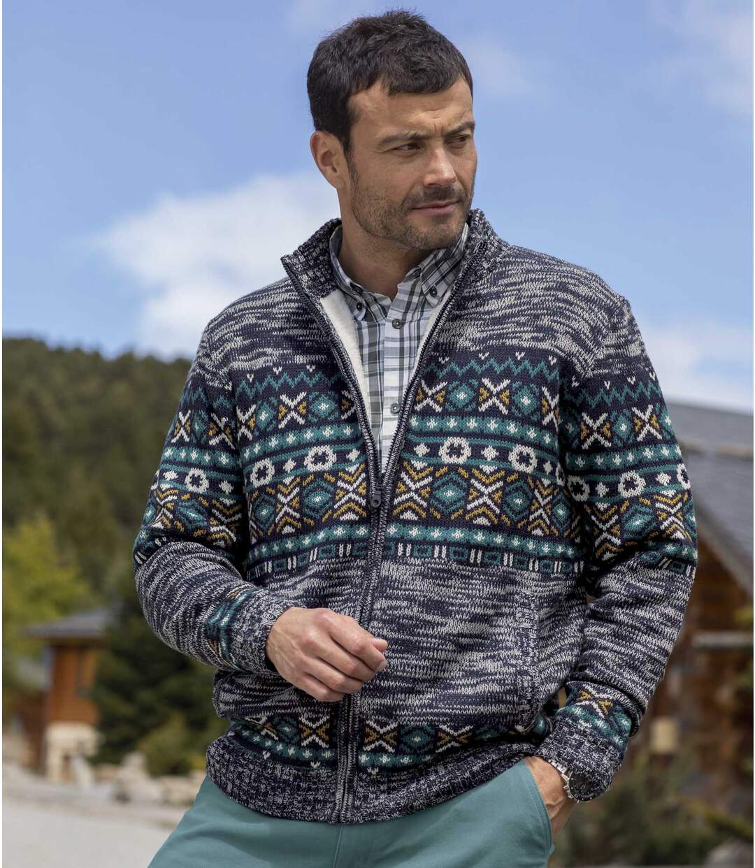 Blouson Tricot Jacquard Doublé Sherpa