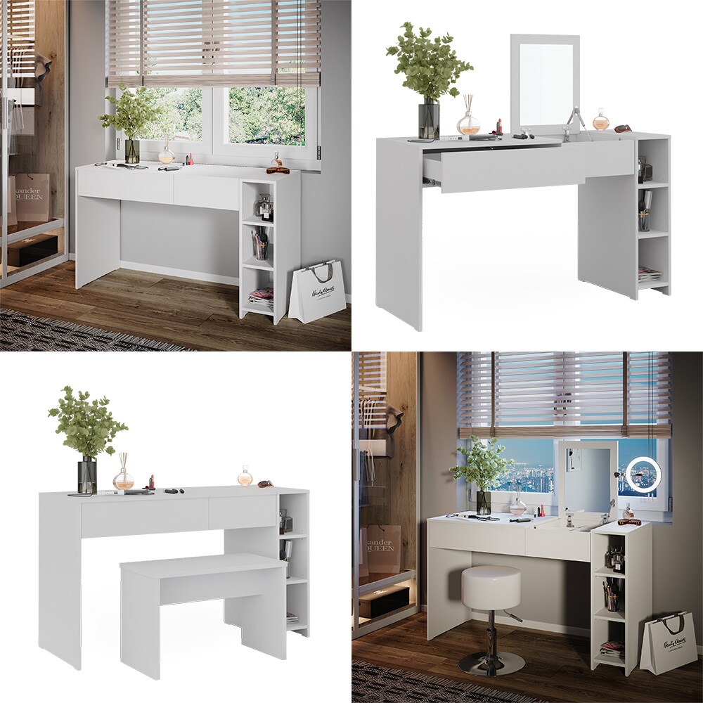 Vicco Schminktisch Kira, 129 x 76 cm, Weiß, Frisiertisch inkl. Spiegel, modern