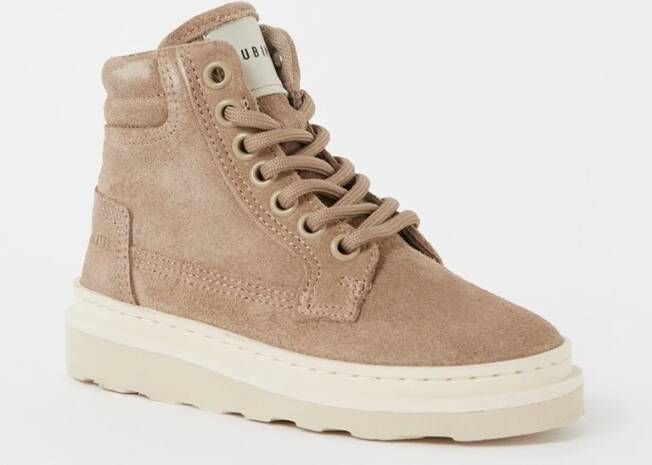 Nubikk suède veterboots taupe Bruin Suede Effen 30