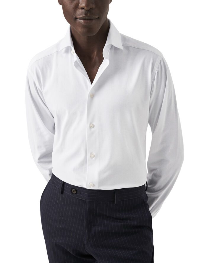 ETON Slim Fit White Solid Four-Flex Stretch Shirt Hvid