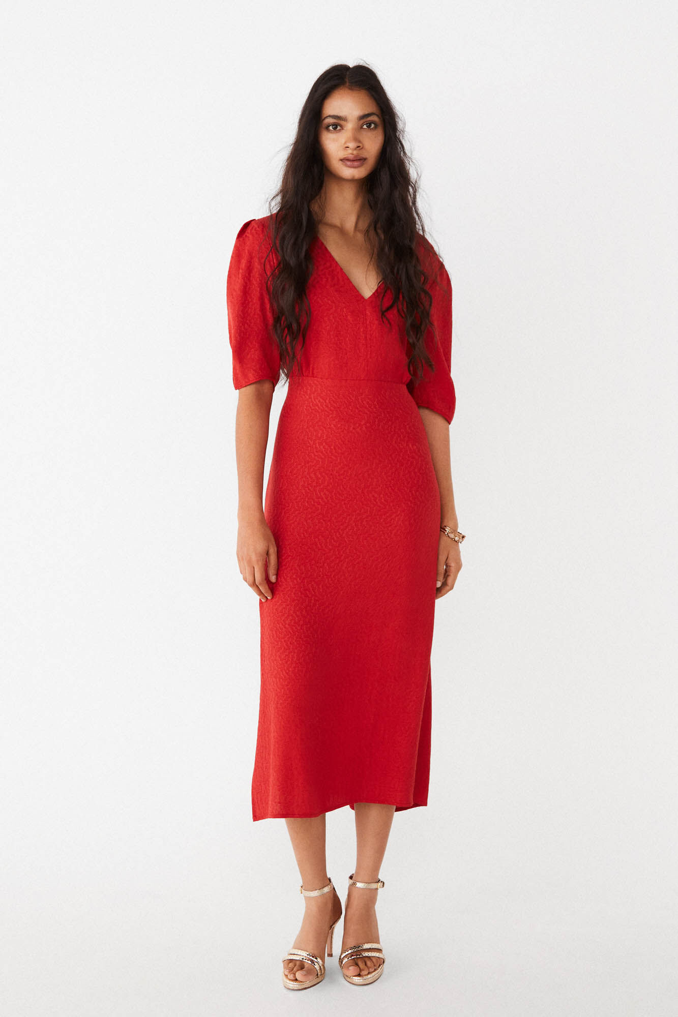 Vestido midi Cala Jacquard - Vermelho
