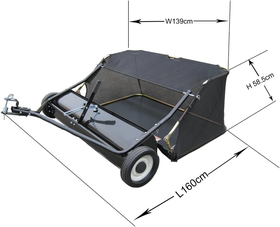 Wiltec Rasenkehrmaschine mit 120 cm Kehrbreite, Rasenkehrer für Aufsitzmäher, Laubsammler mit 415 l Auffangnetz Laubkehrmaschine für Rasentraktor
