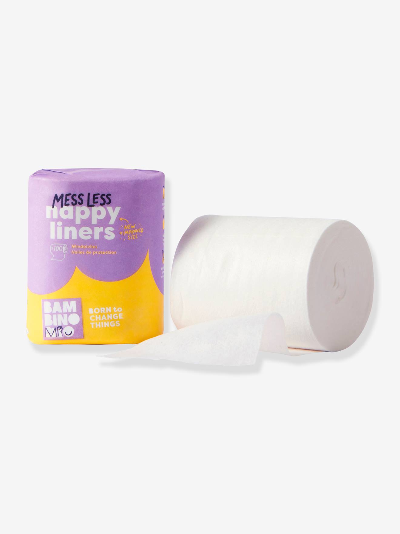 100 forros de fralda biodegradáveis BAMBINO MIO, branco claro, lisos