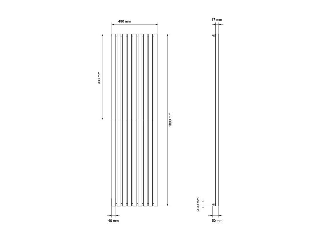 Radiateur panneau Stella raccord central vertical 480 x 1800 mm blanc incl. garniture