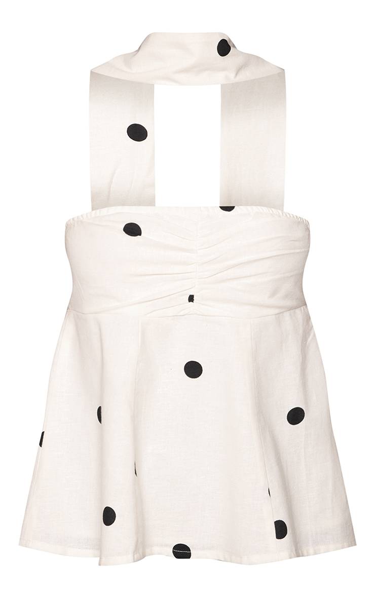 Blanc Haut Bustier En Lin À Pois Avec Détail Foulard