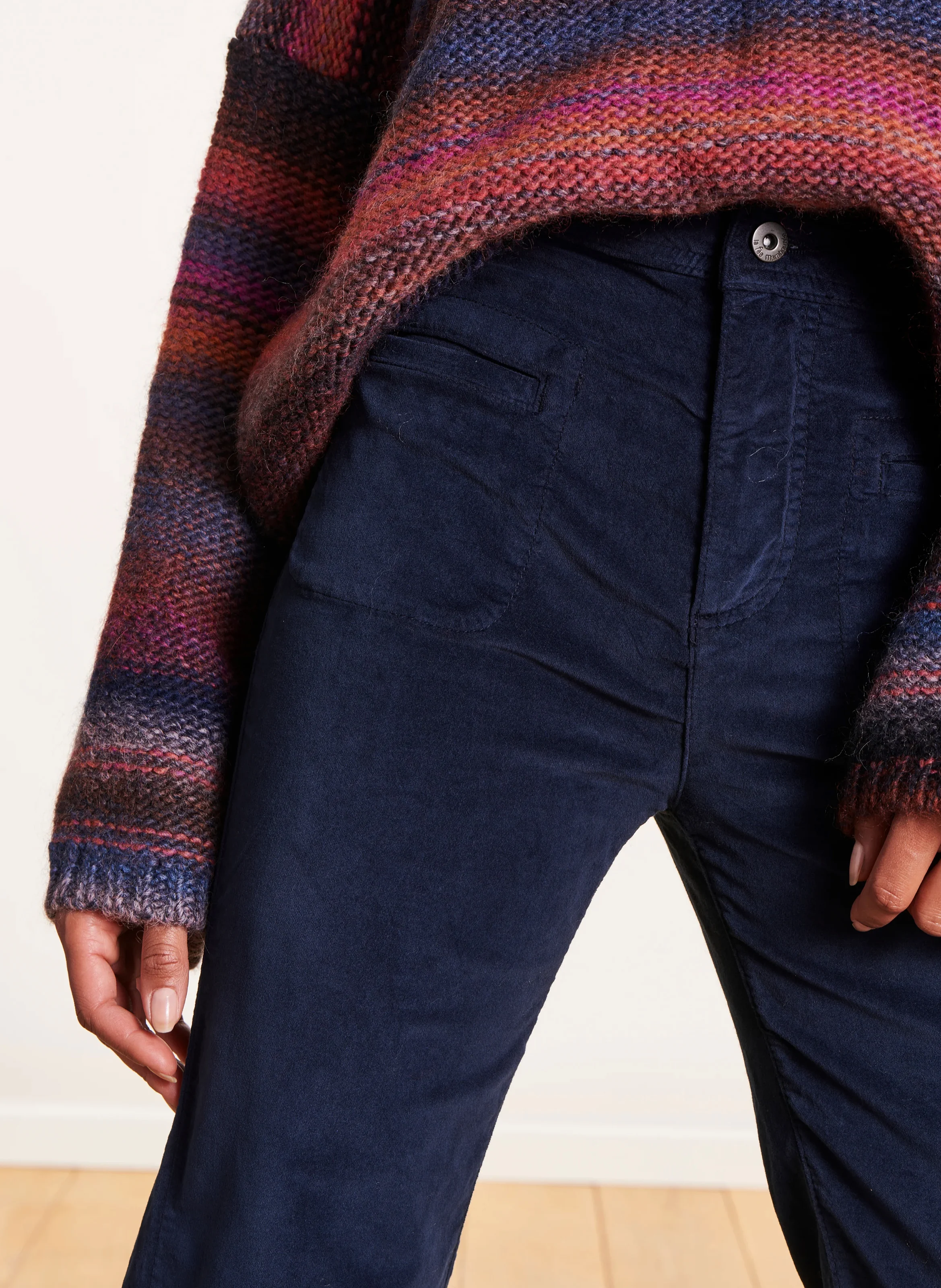 Pantalon boot-cut taille haute en coton bio mélangé | Bleu