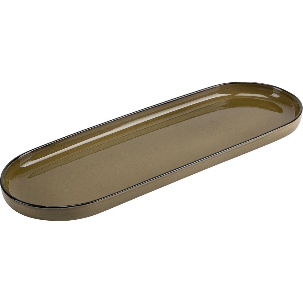 OLIVA Plat apéritif en grès L32,8xl10,5cm - vert mousse