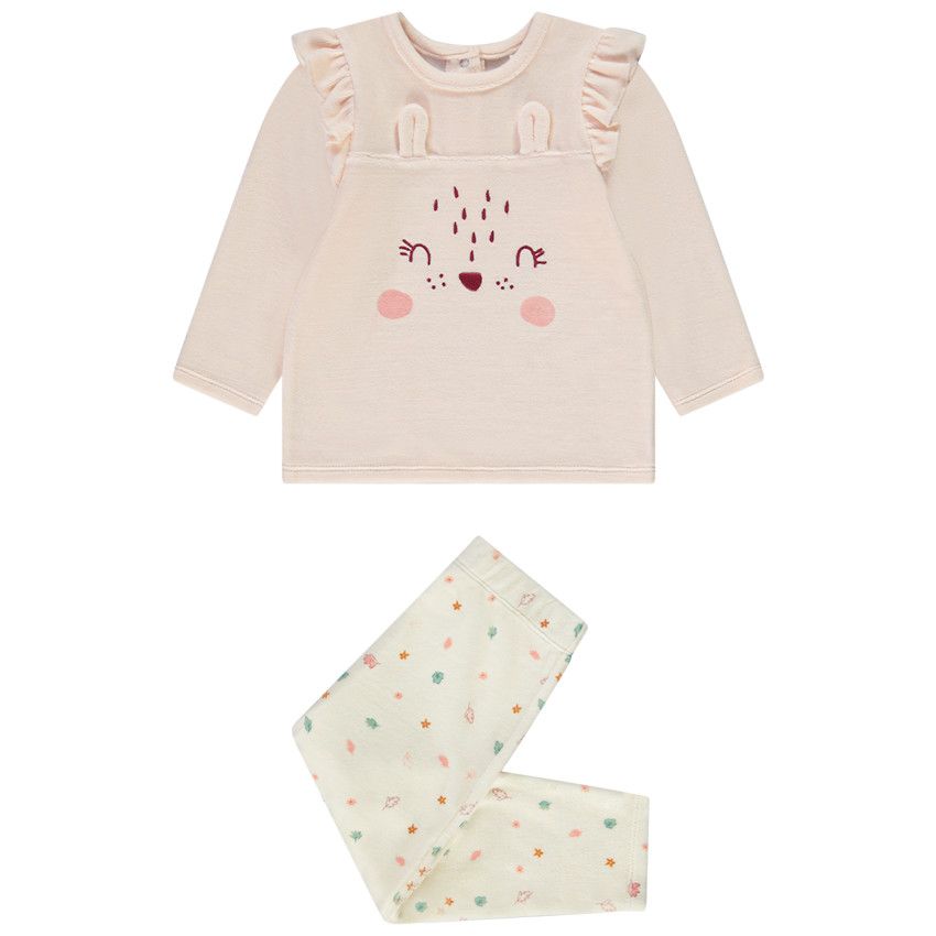 Pyjama 2 pièces en velours pour bébé fille - Rose