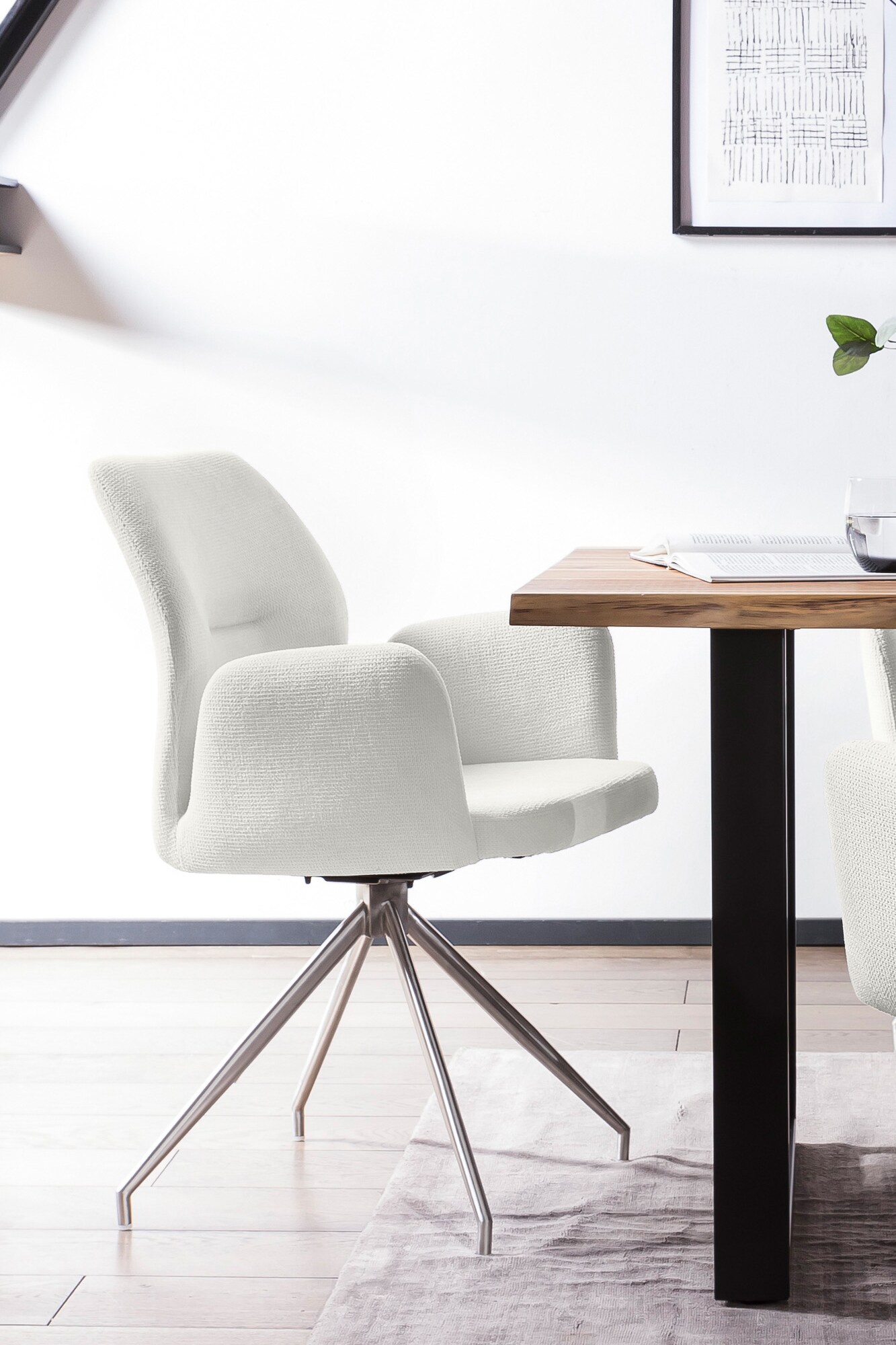 Armlehnstuhl Drehfunktion creme Esszimmerstuhl Polsterstuhl Wohnzimmer Stuhl