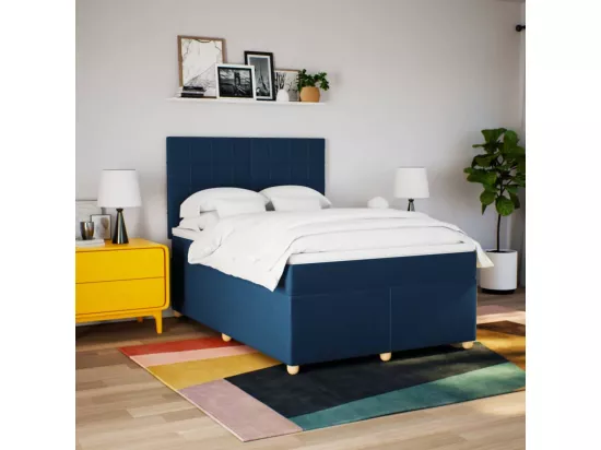 Sommier à lattes de lit avec matelas Bleu 140x190 cm Tissu