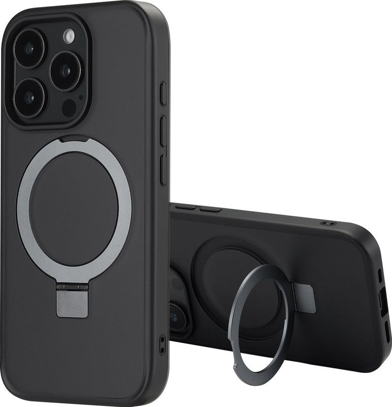Accezz Hoesje Geschikt voor iPhone 16 Pro Max Ring Stand Backcover geschikt voor MagSafe Zwart