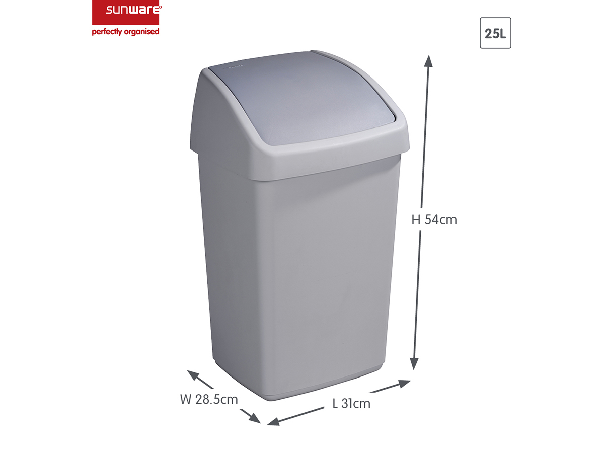 Sunware Delta 25 liter Grey prullenbak met swingdeksel - 2 stuks