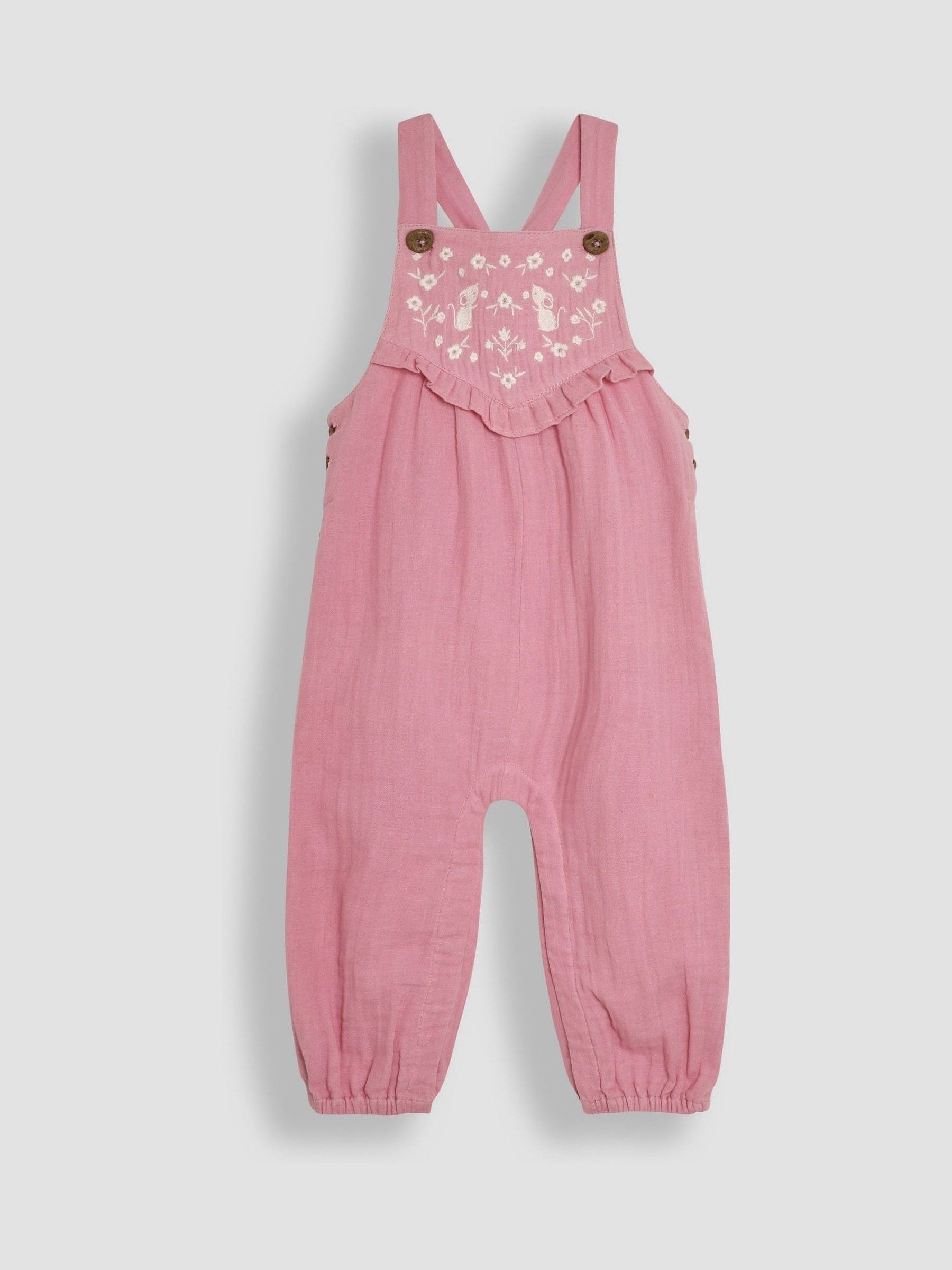 JoJo Maman Bébé Mouse Embroidered Cheesecloth Dungarees and Top Set