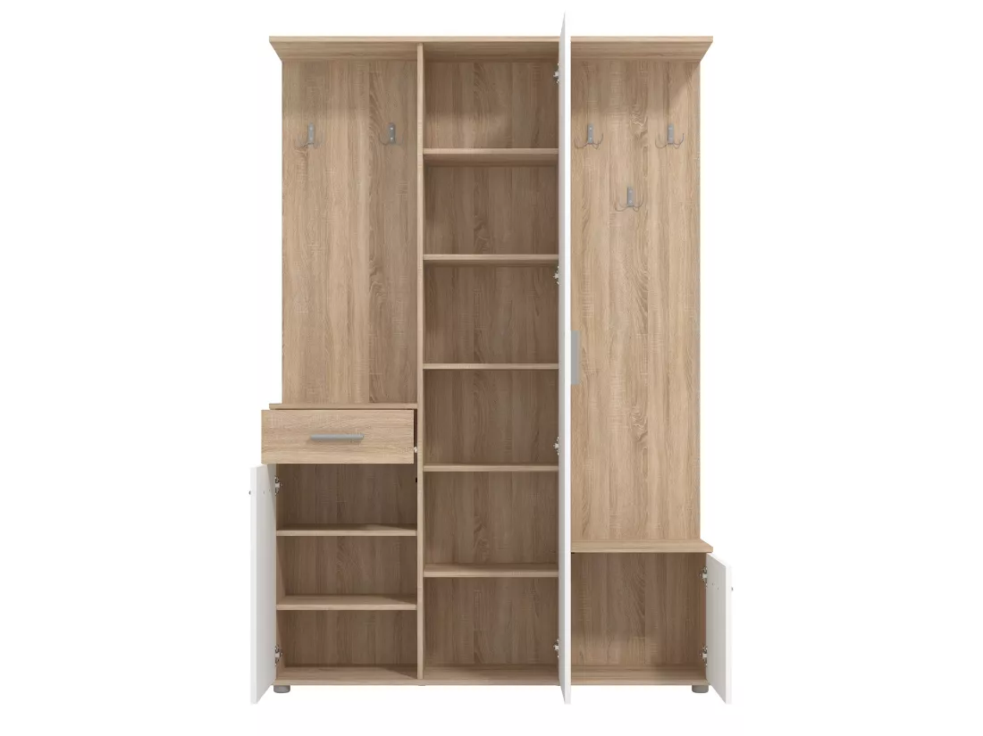 Vestiaire avec 3 portes, 1 tiroir et 1 miroir - Naturel et blanc - CAMOLA