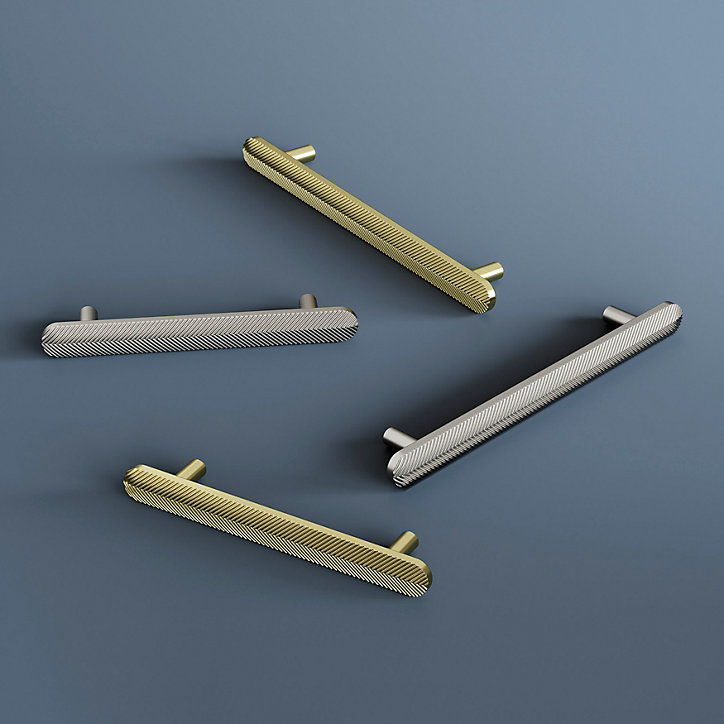 Poignée de meuble arrondi GoodHome Garlan aluminium effet nickel satin gris l.168mm x l.15mm x H. 27mm entraxe 128mm