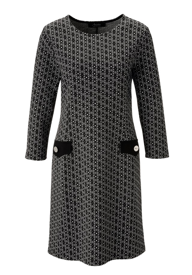 Aniston SELECTED Etuikleid Faketaschen mit grafischer Jacquardmusterung - NEUE KOLLEKTION