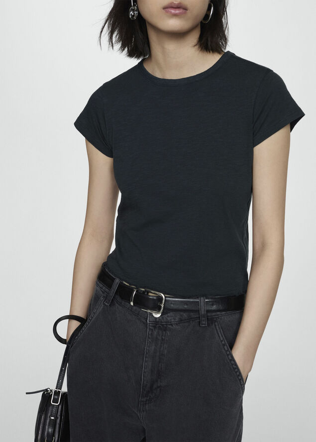 MANGO Short-sleeved cotton t-shirt Black