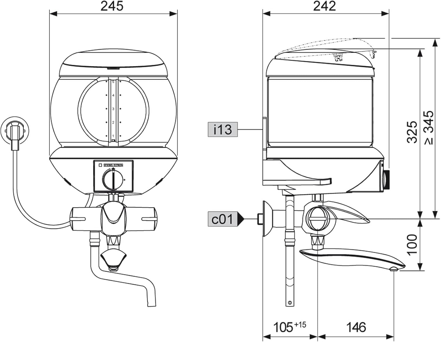STIEBEL ELTRON Kochendwassergerät EBK 5 G, Glas, 5 Liter, Hebel-Zweigriff-Füll- und Ablaufarmatur, 74286