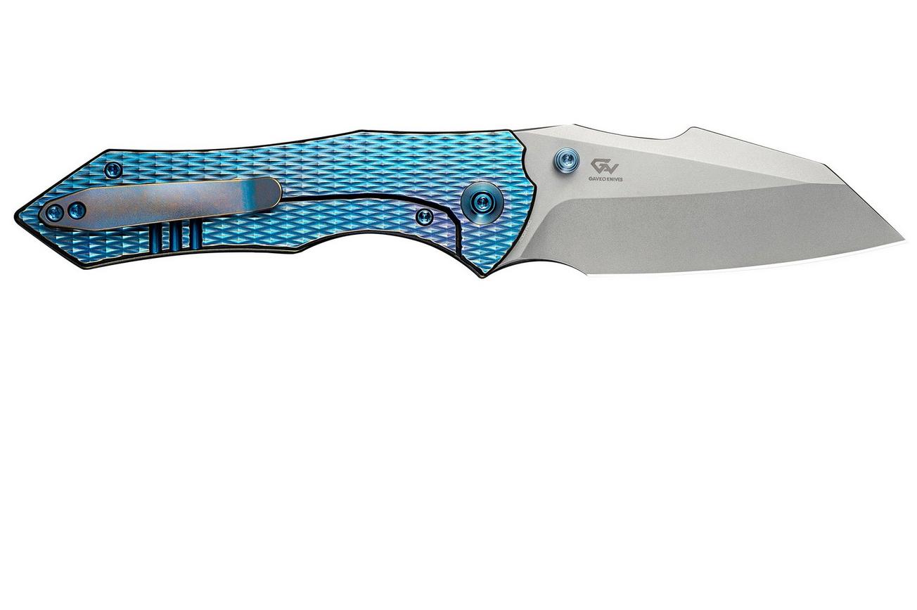 WE Knife High-Fin XL WE24010-2 Bead Blasted CPM 20CV, Diamond Patterned Blurple Titanium, zakmes