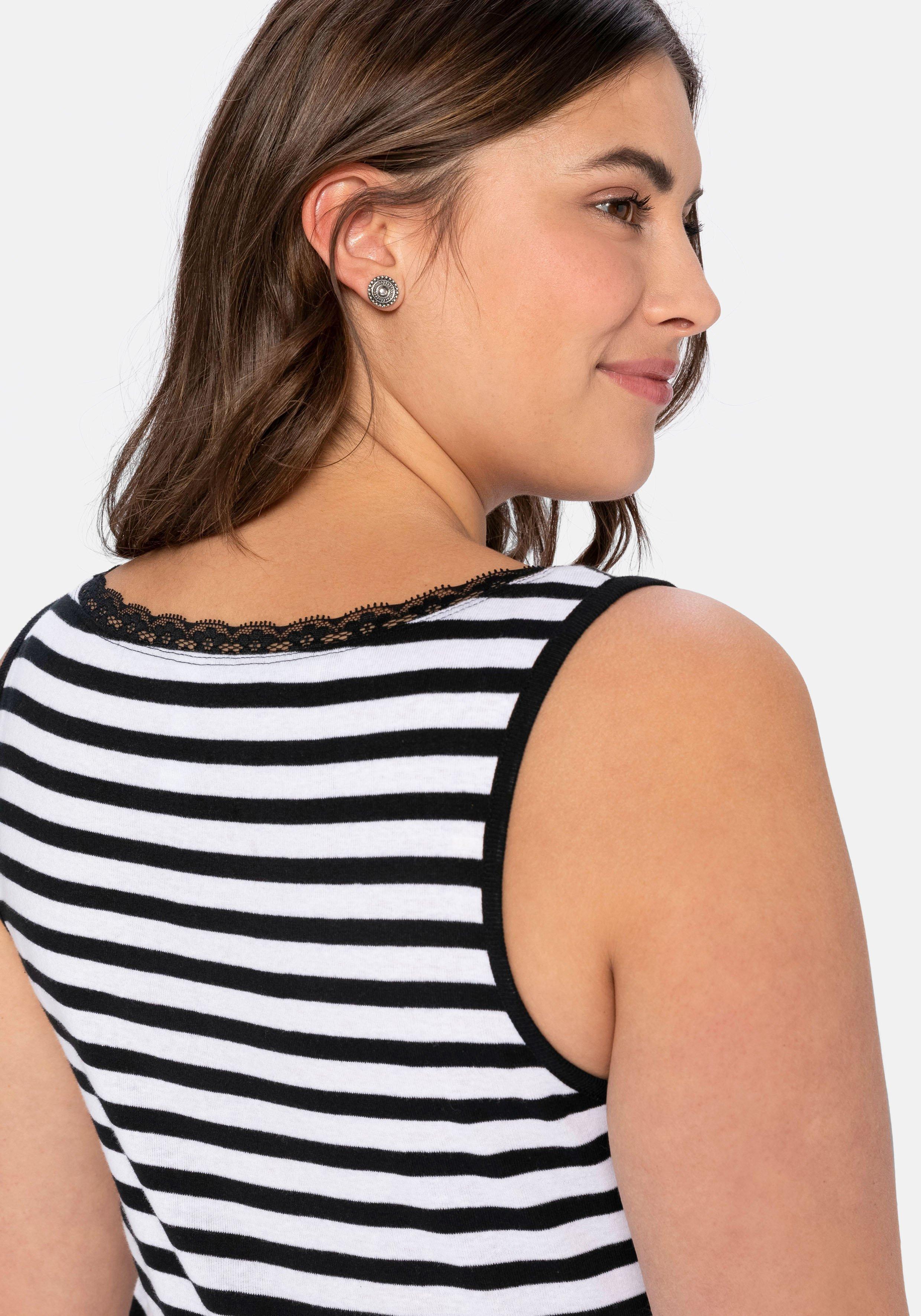 Tanktop mit Ringeln und Spitze am Ausschnitt