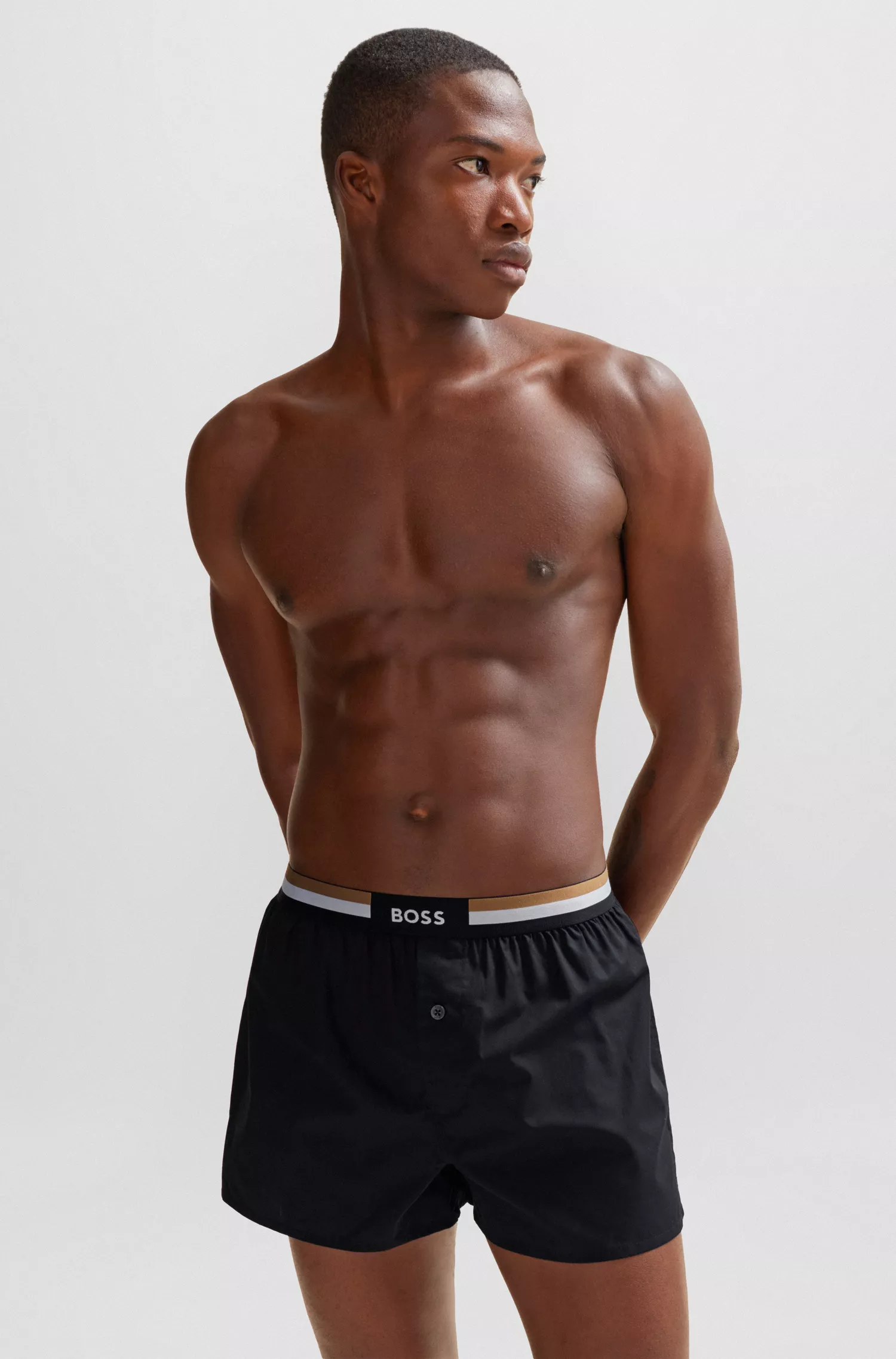 BOSS Preto - Pacote com dois shorts de pijama de algodão com cós característico.