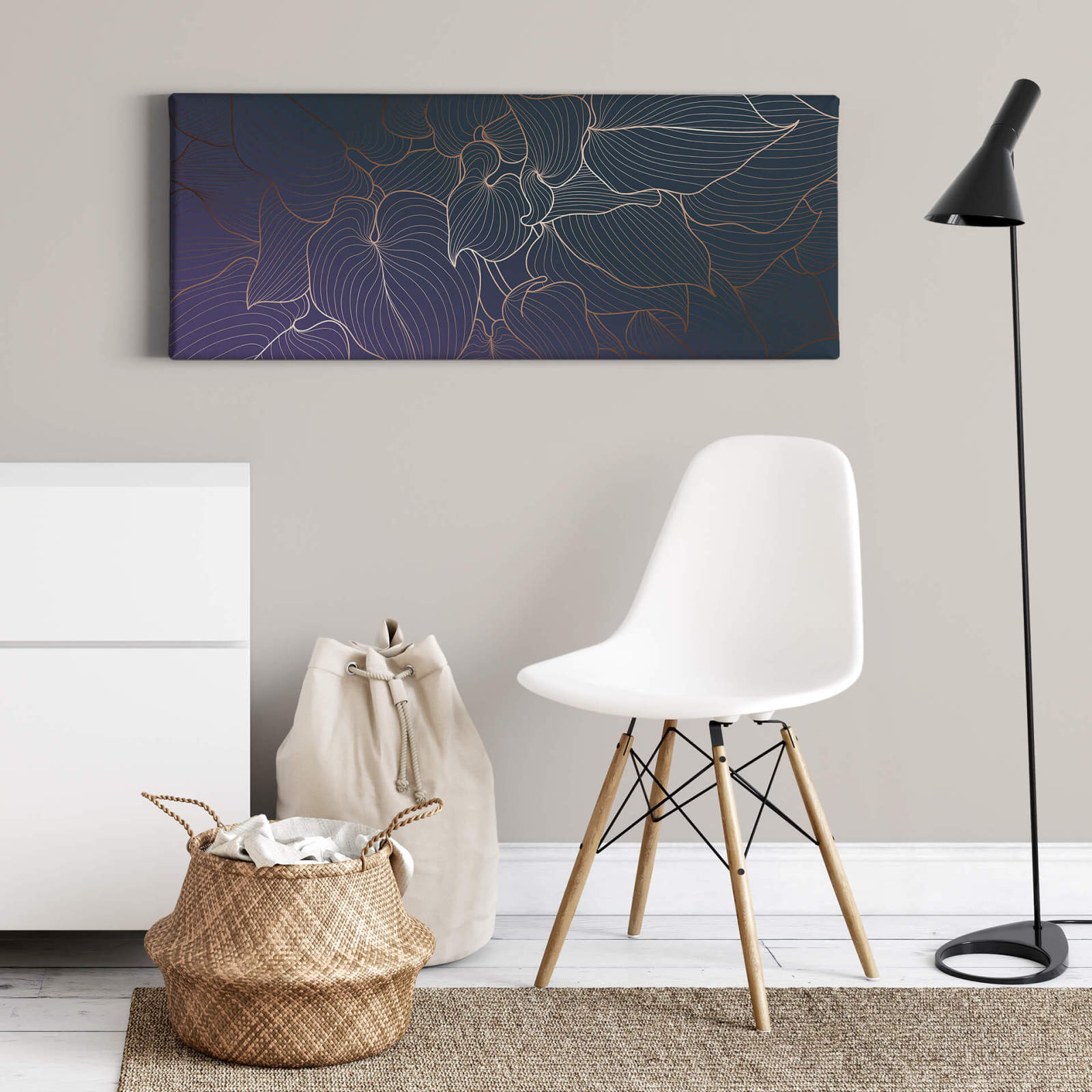 Leinwandbild FLORALES DESIGN - blau - 100x40 cm