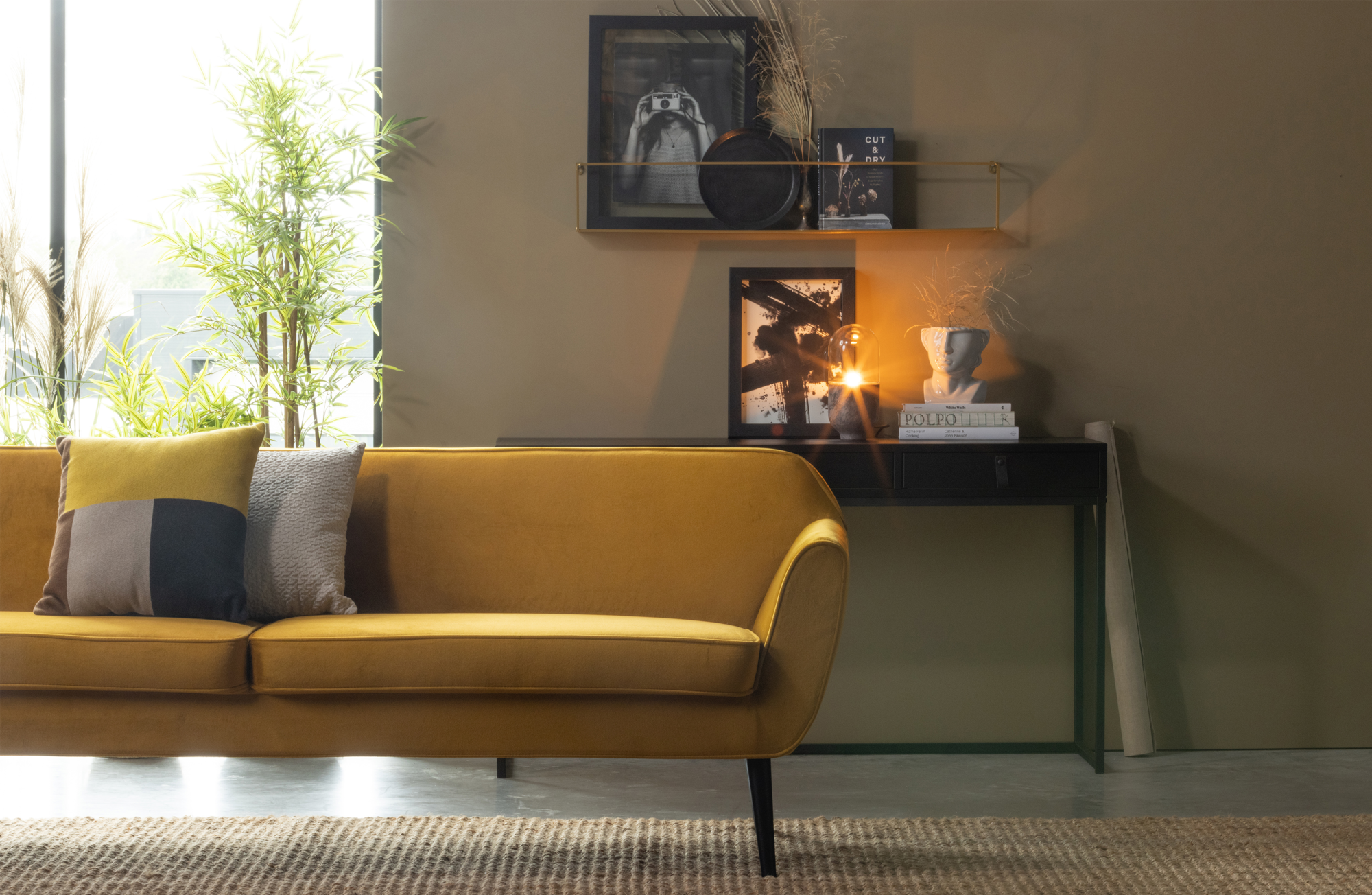 Sofa Rocco xl fluweel - Okergeel