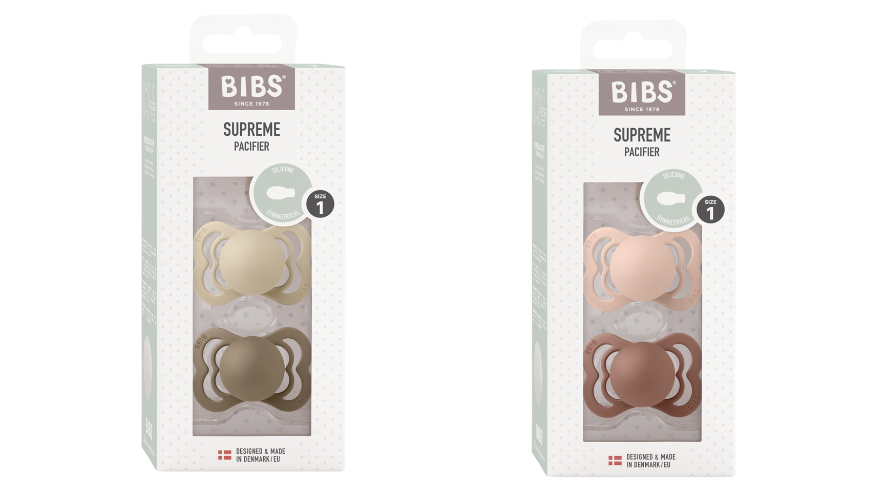BIBS - Pacifier Supreme 2x 2 PAK - Vanilla/Dark Oak & Woodchuck/Blush - Str 1